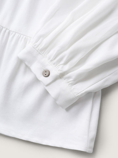 Tiered Button Placket Puffy Sleeve Blouse