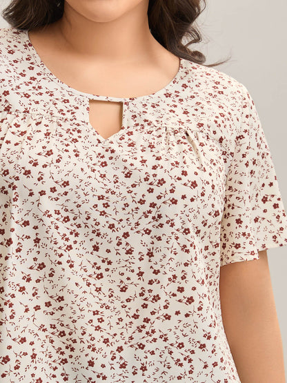 Ditsy Floral Print Lotus Leaf Sleeve Shirt