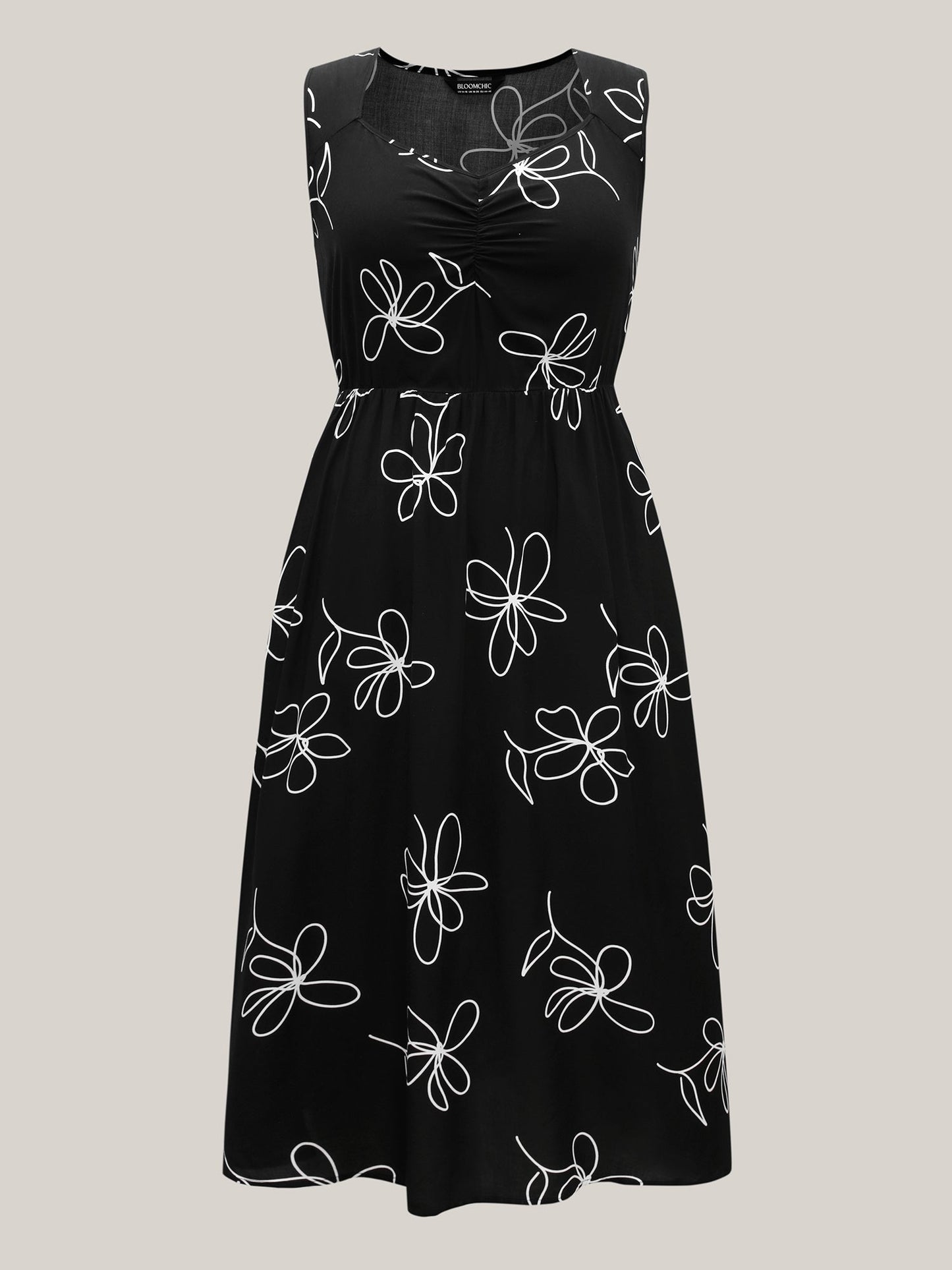 Rayon Floral Stretchy Waist Midi Dress