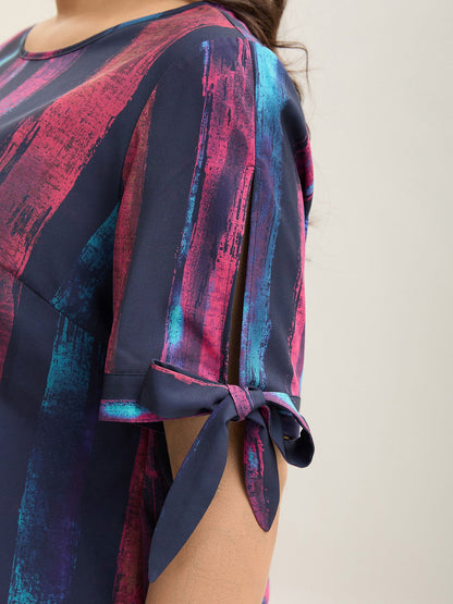 Irregular Stripes Sleeve Tie Blouse