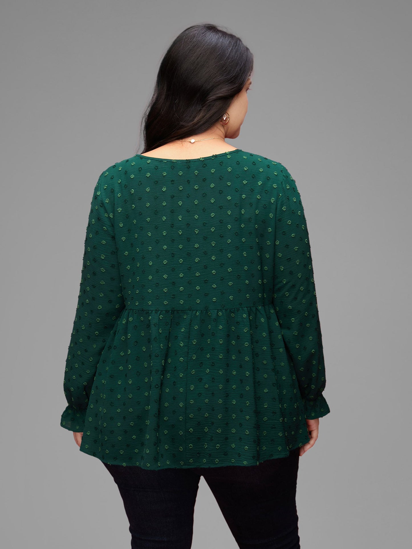 Textured Dot Elastic Cuffs A-line Blouse