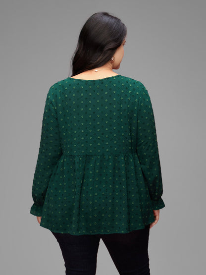 Textured Dot Elastic Cuffs A-line Blouse