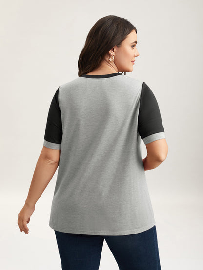 Stretchy Scalloped Lace Color Contrast T-Shirt