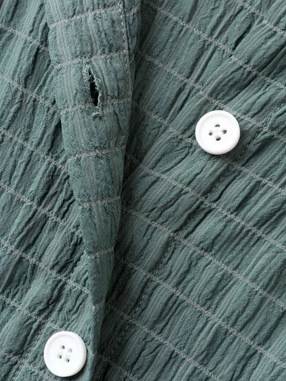 Textured Pockets Collar Flutter Sleeve Midi Dress