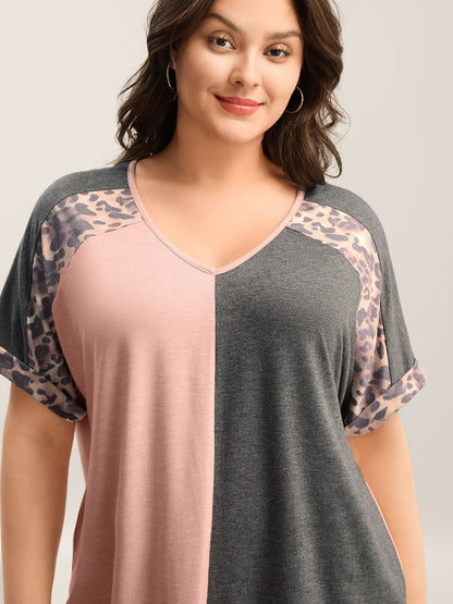 Leopard Print Color Contrast T-Shirt