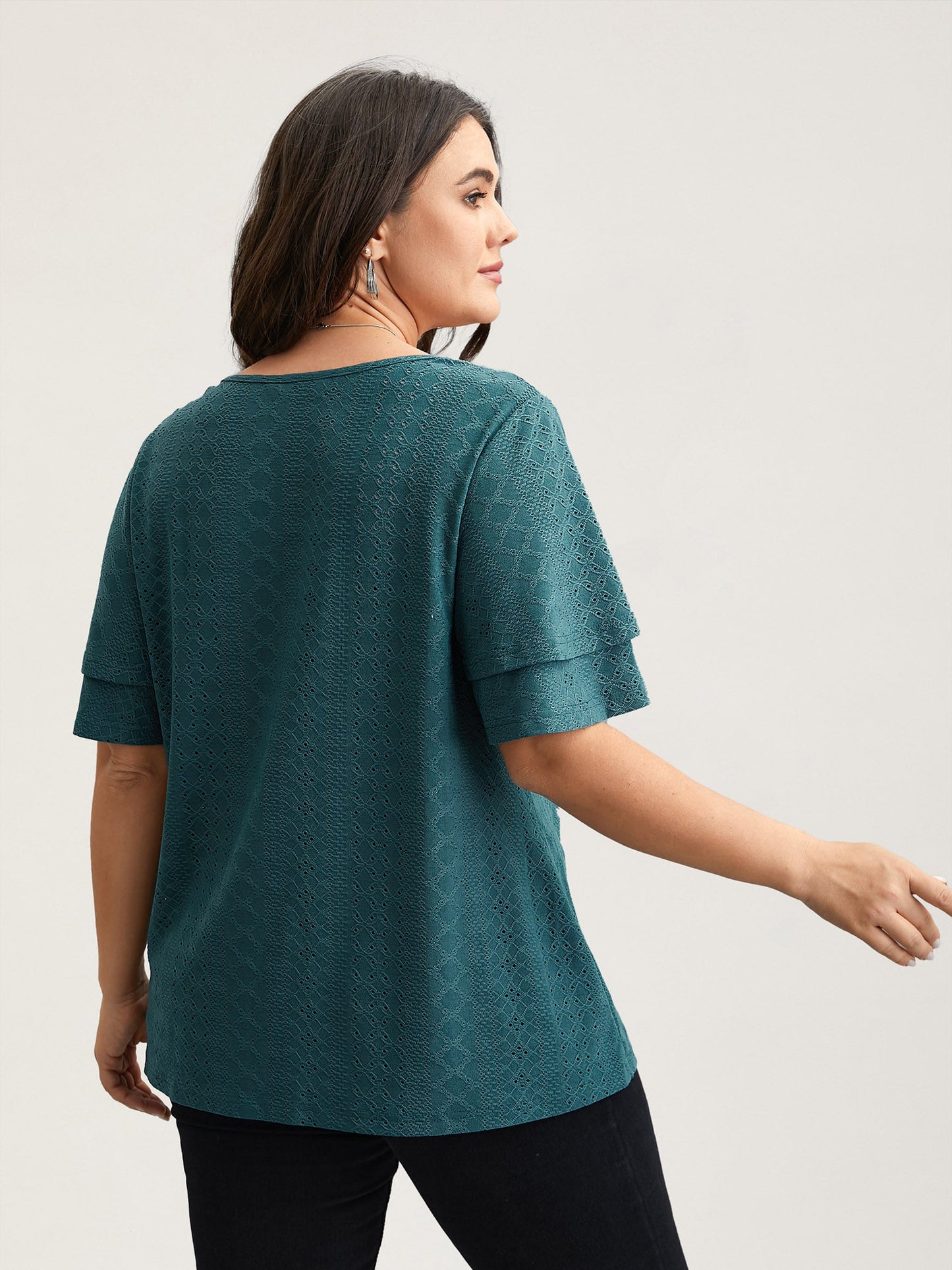 Jacquard Textured Lotus Leaf Sleeve Top