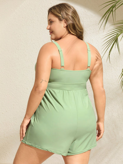 Surplice Neckline Belted Plain One-Piece Swimsuit