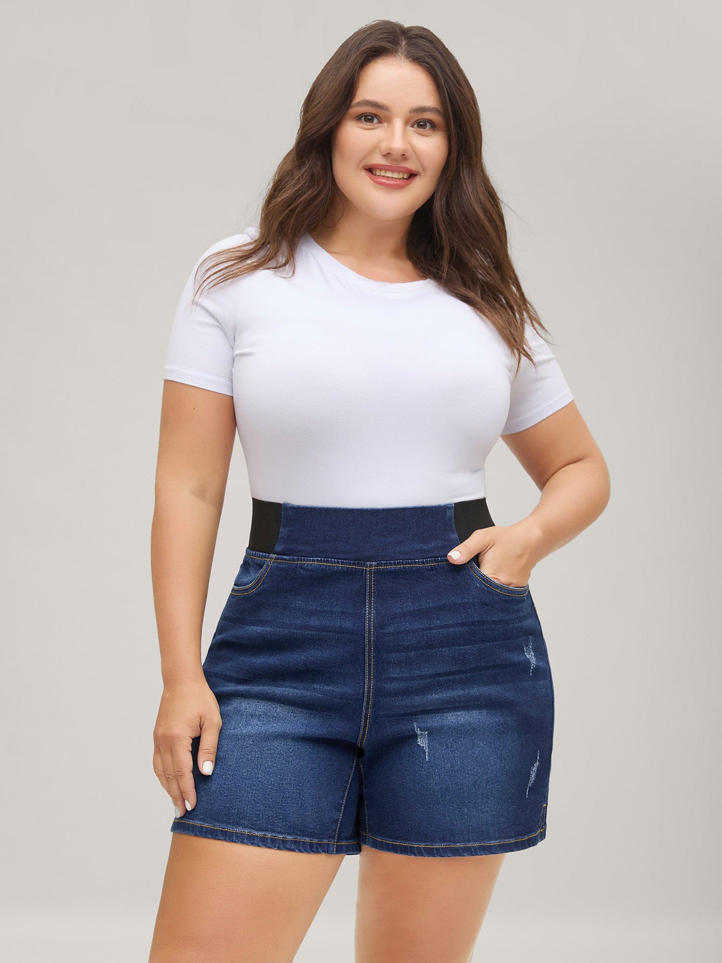 Pull-On Stretchy Waist Denim Shorts