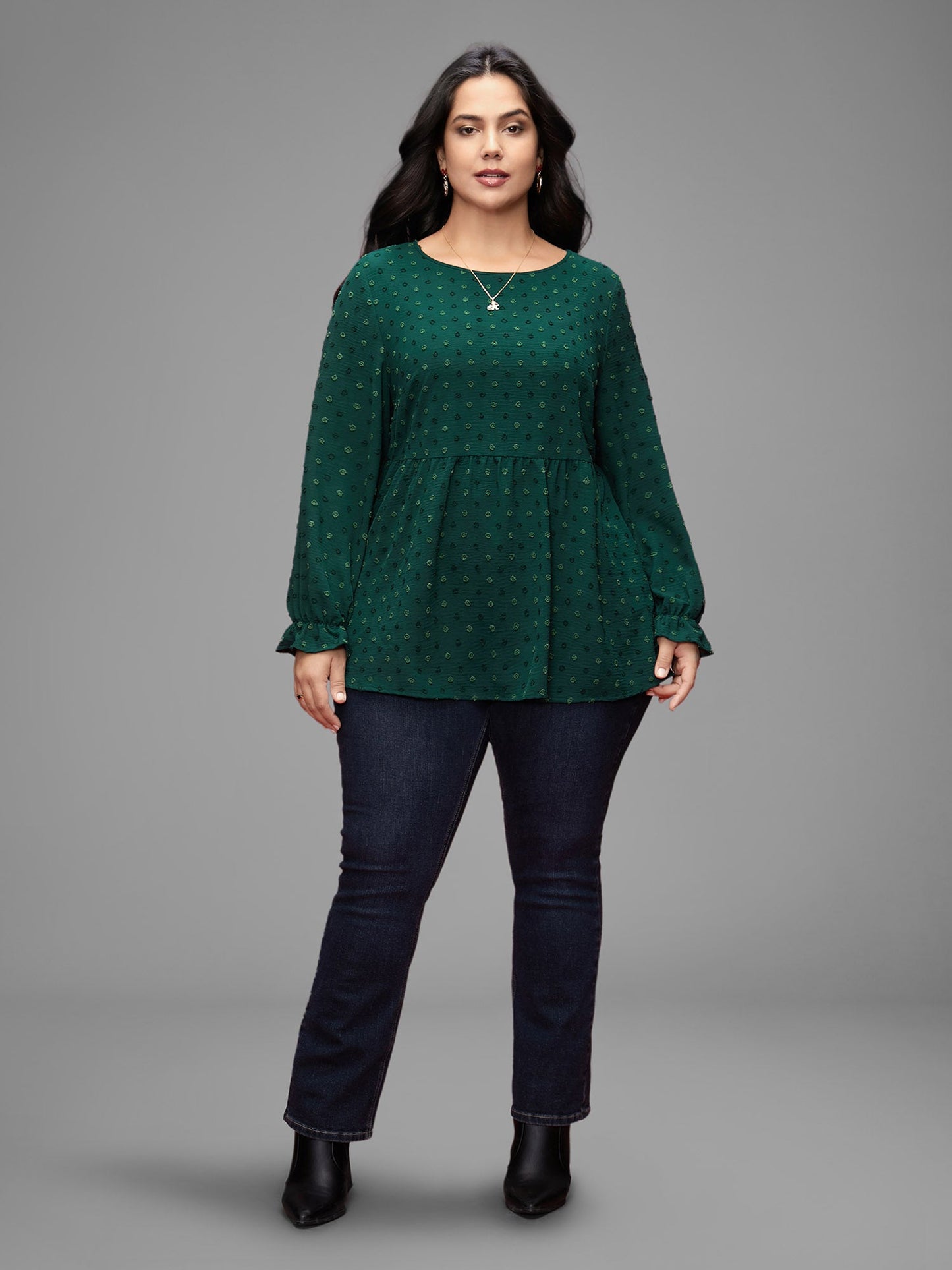 Textured Dot Elastic Cuffs A-line Blouse