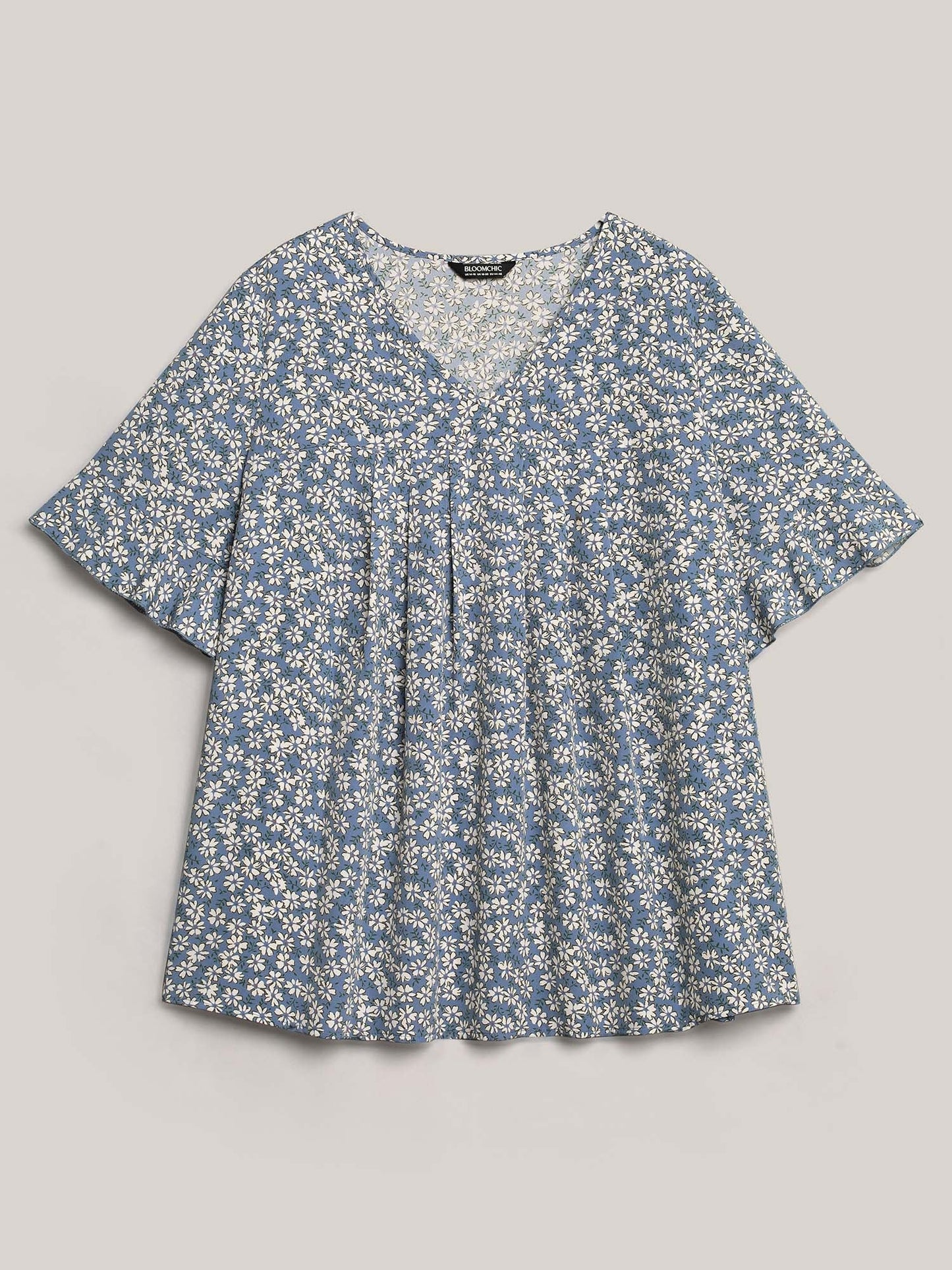 Ditsy Floral Pleated Flared Sleeve Shirt
