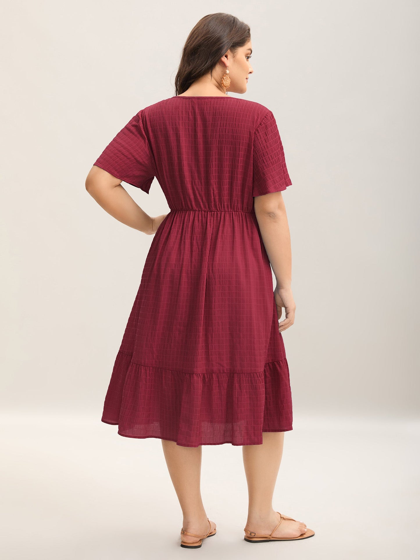 Lace Textured Pockets Tiered Midi Dress