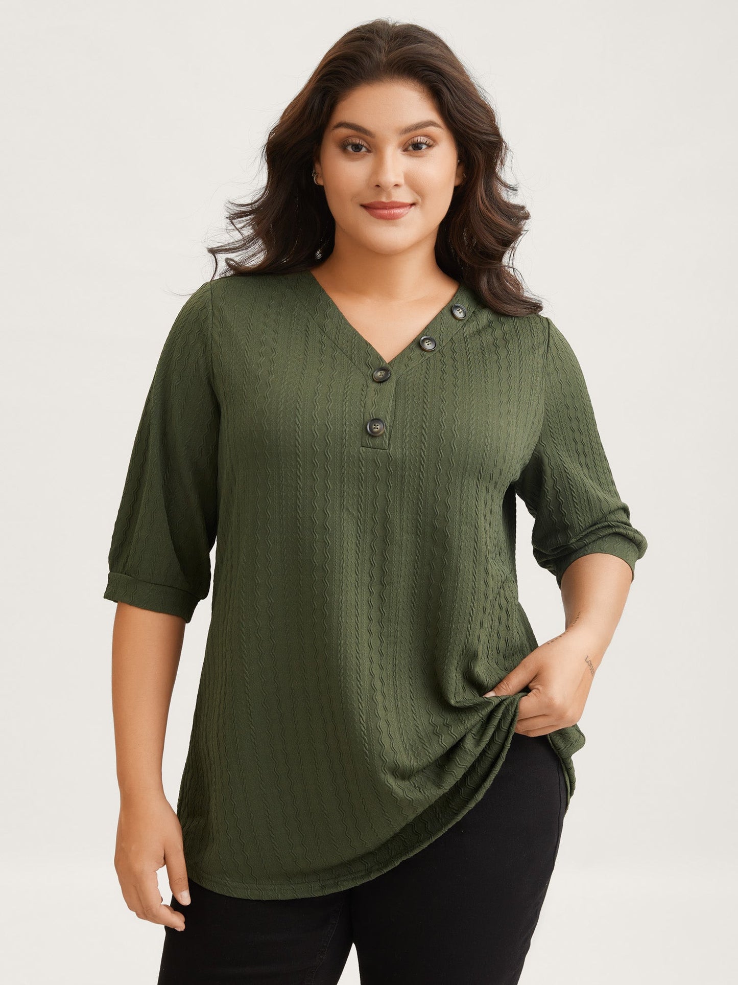 Plain Knit Texture Gathered Top