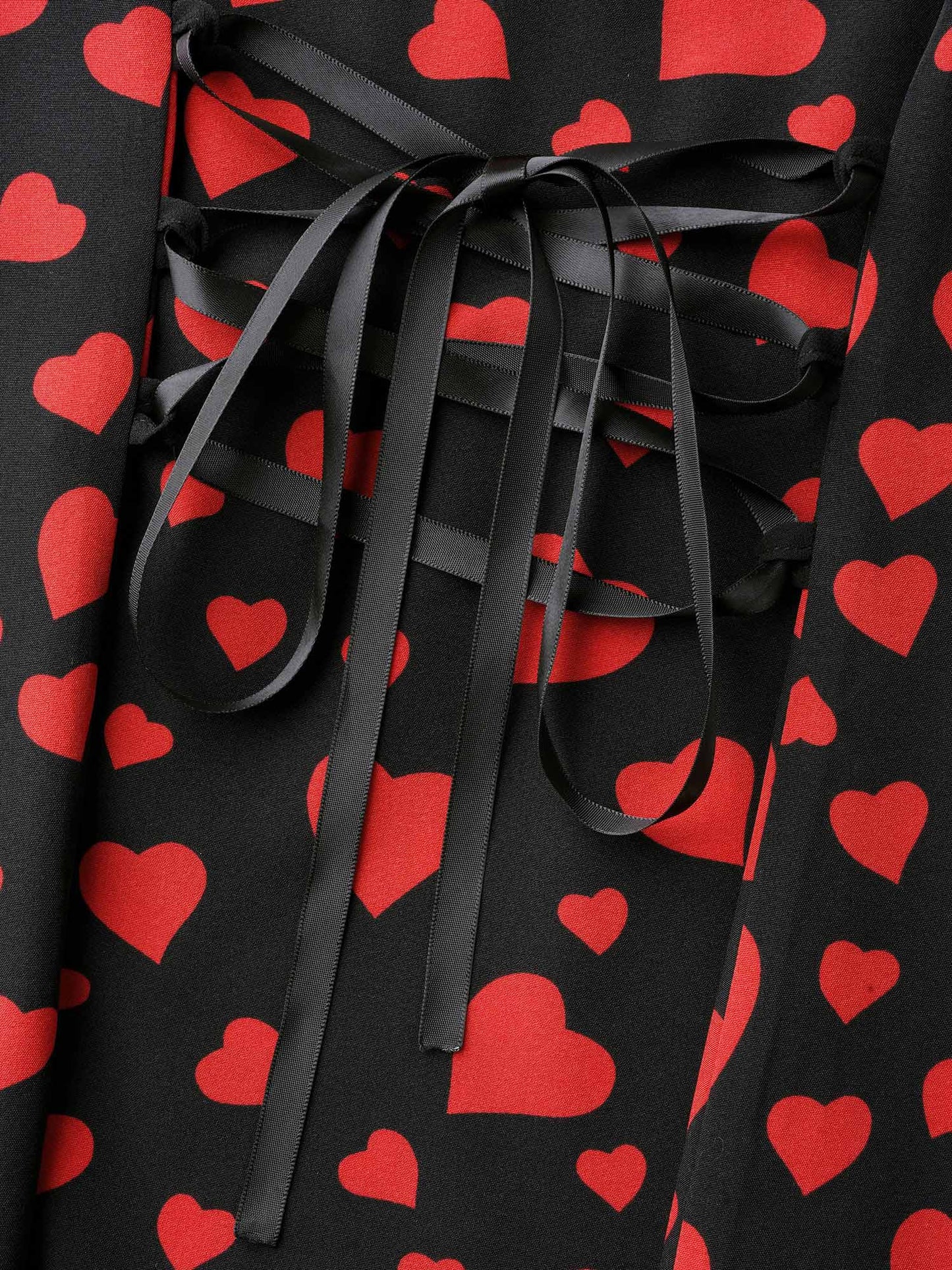 Heart Print Patchwork Waist-Tie Blouse