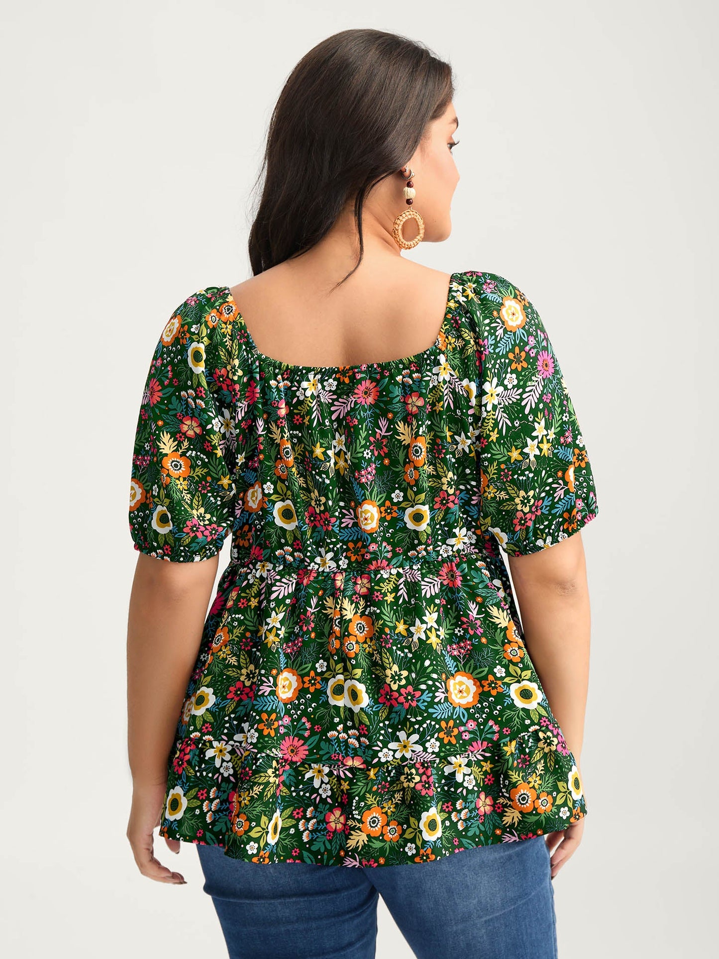 Floral Square Neck Fit and Flare Blouse