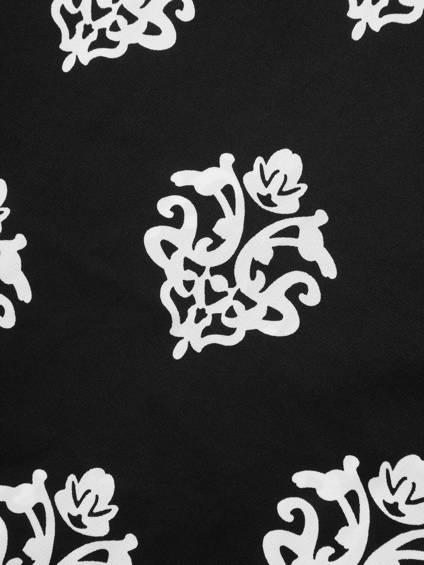 Floral Print Lace Neck Flared Sleeve Blouse