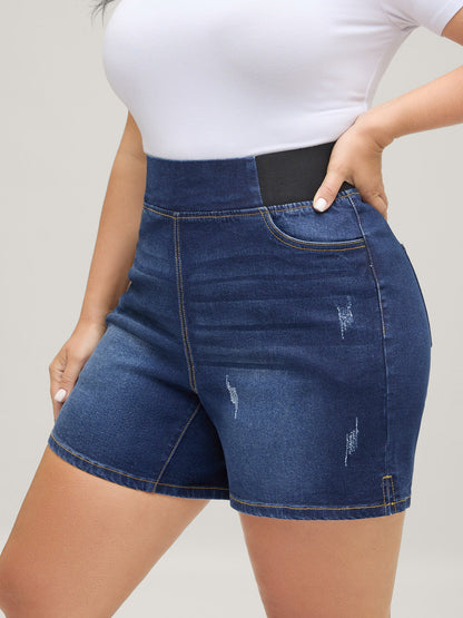 Pull-On Stretchy Waist Denim Shorts