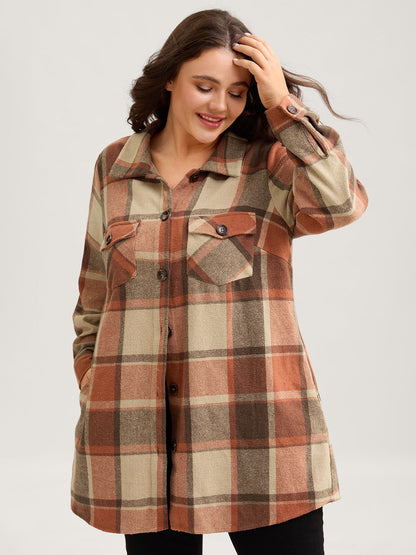 Plaid Chest Pockets Long Jacket
