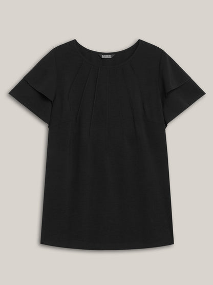 Toothpick Pleat Layered Flutter Sleeve Blouse