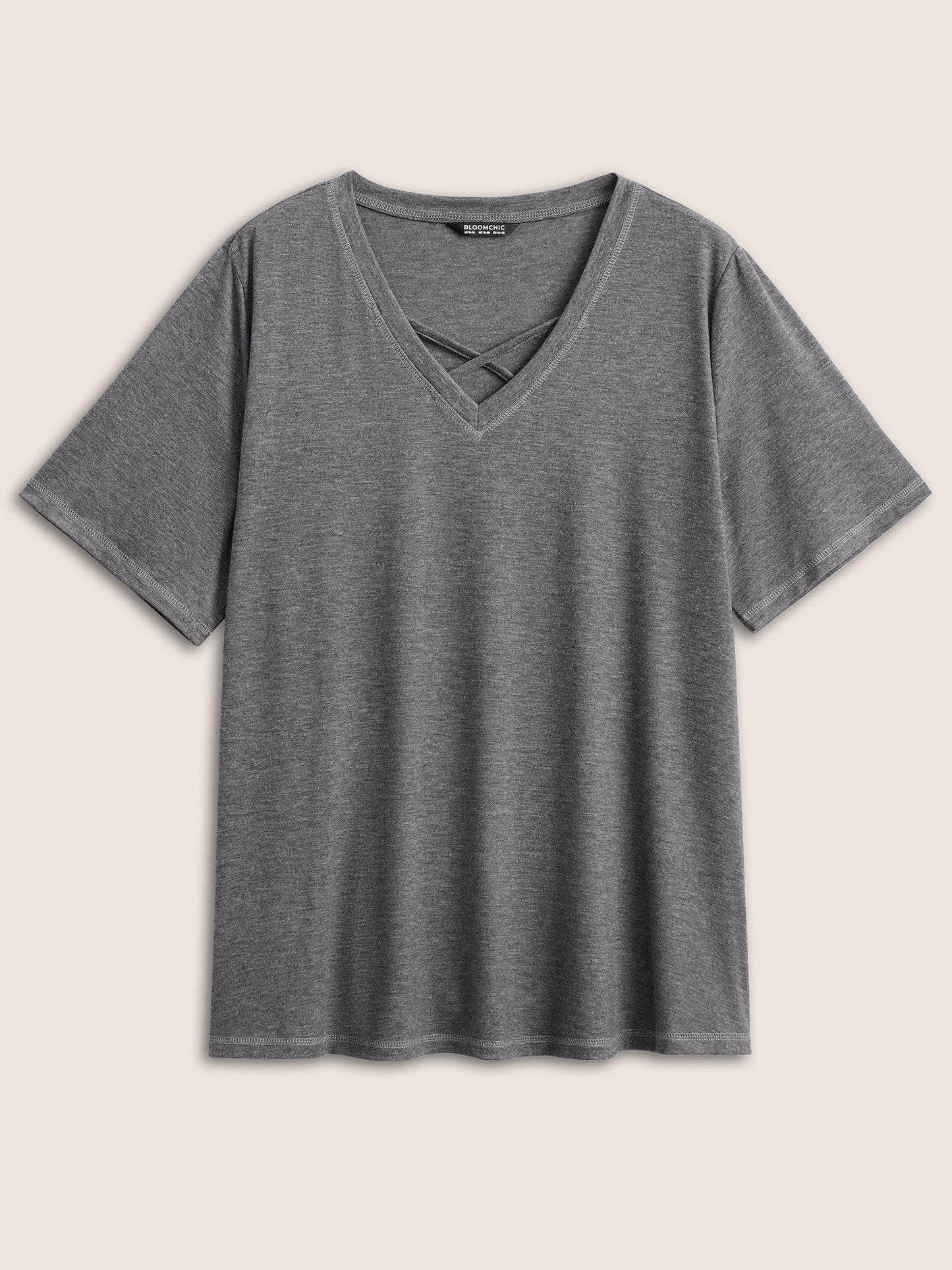 Solid Crisscross Neck Contrast Stitch T-shirt