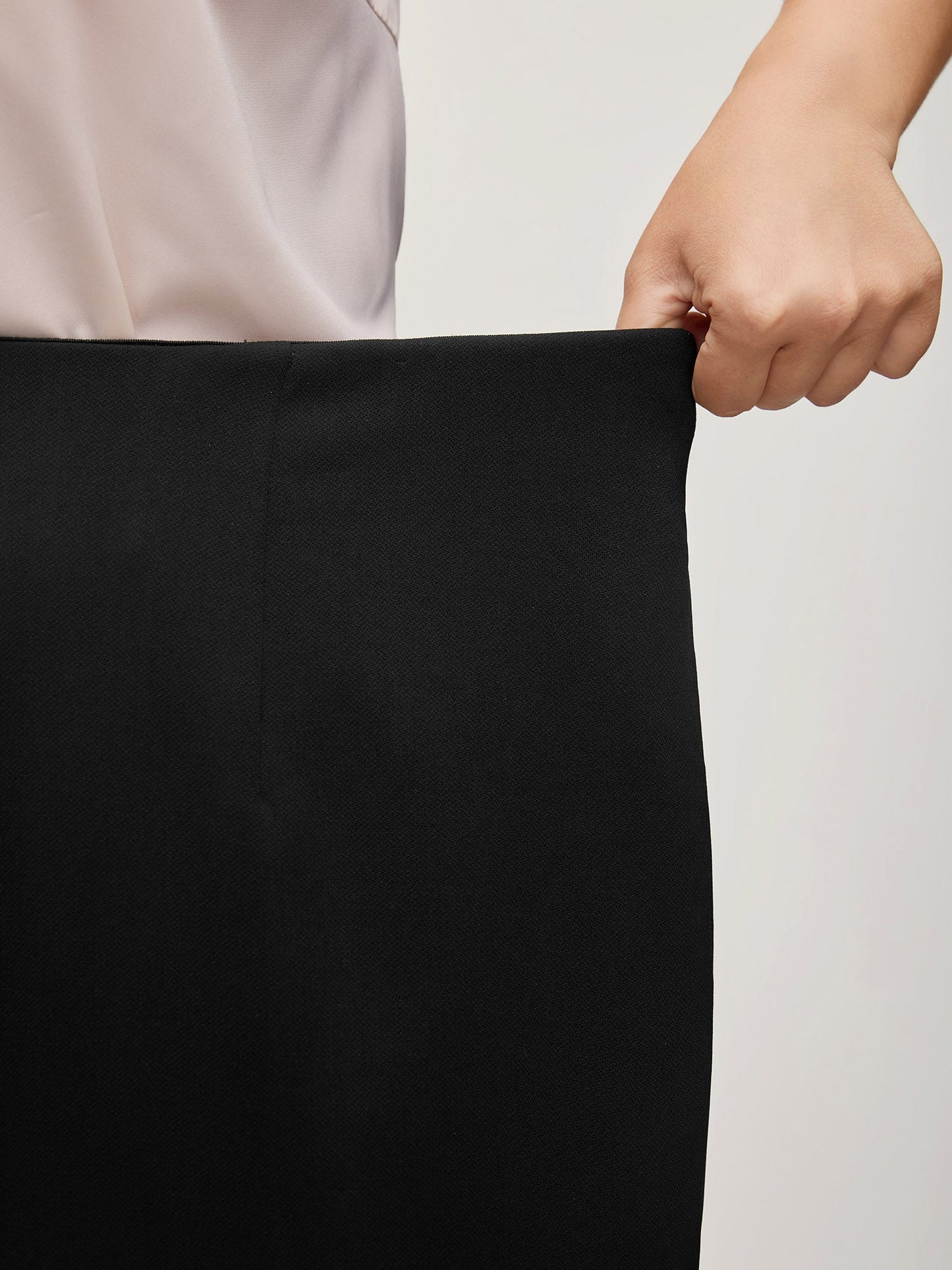 Solid Elastic Waist Pleated Wide Leg Pants