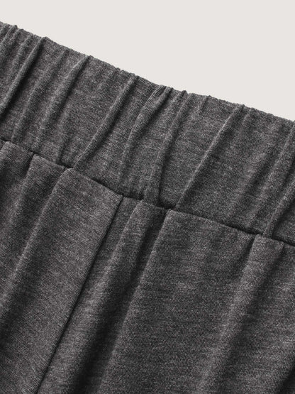 Solid Elastic Waist Wide Leg Lounge Bottoms