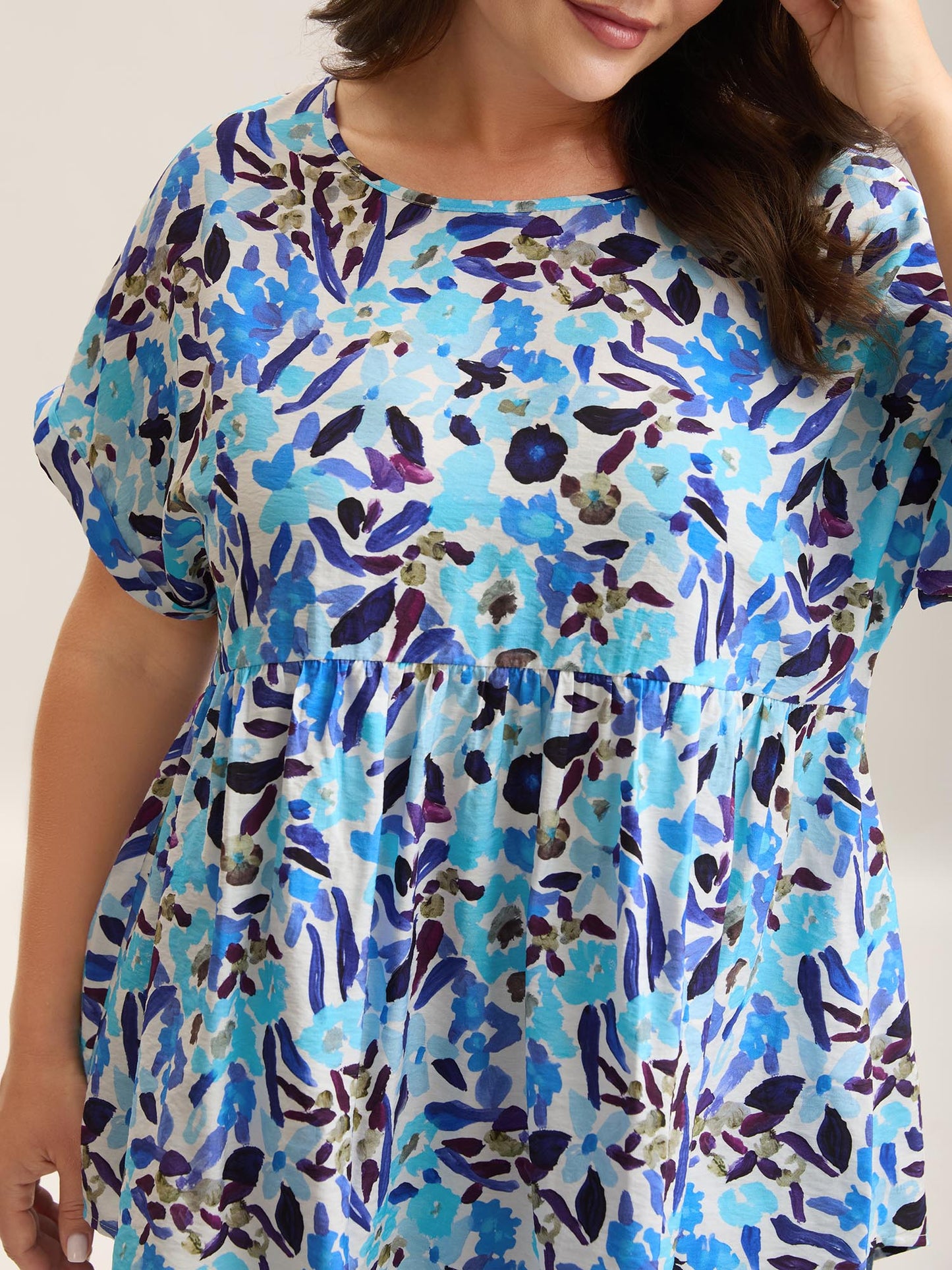 Fruit Print Curved Hem Batwing Sleeve Blouse