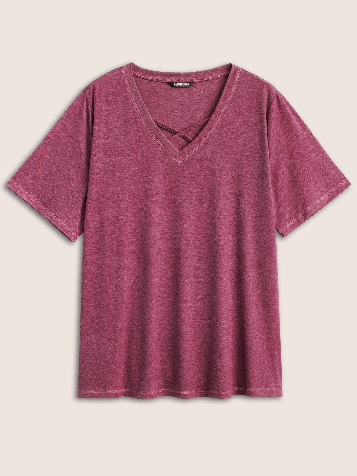 Solid Crisscross Neck Contrast Stitch T-shirt