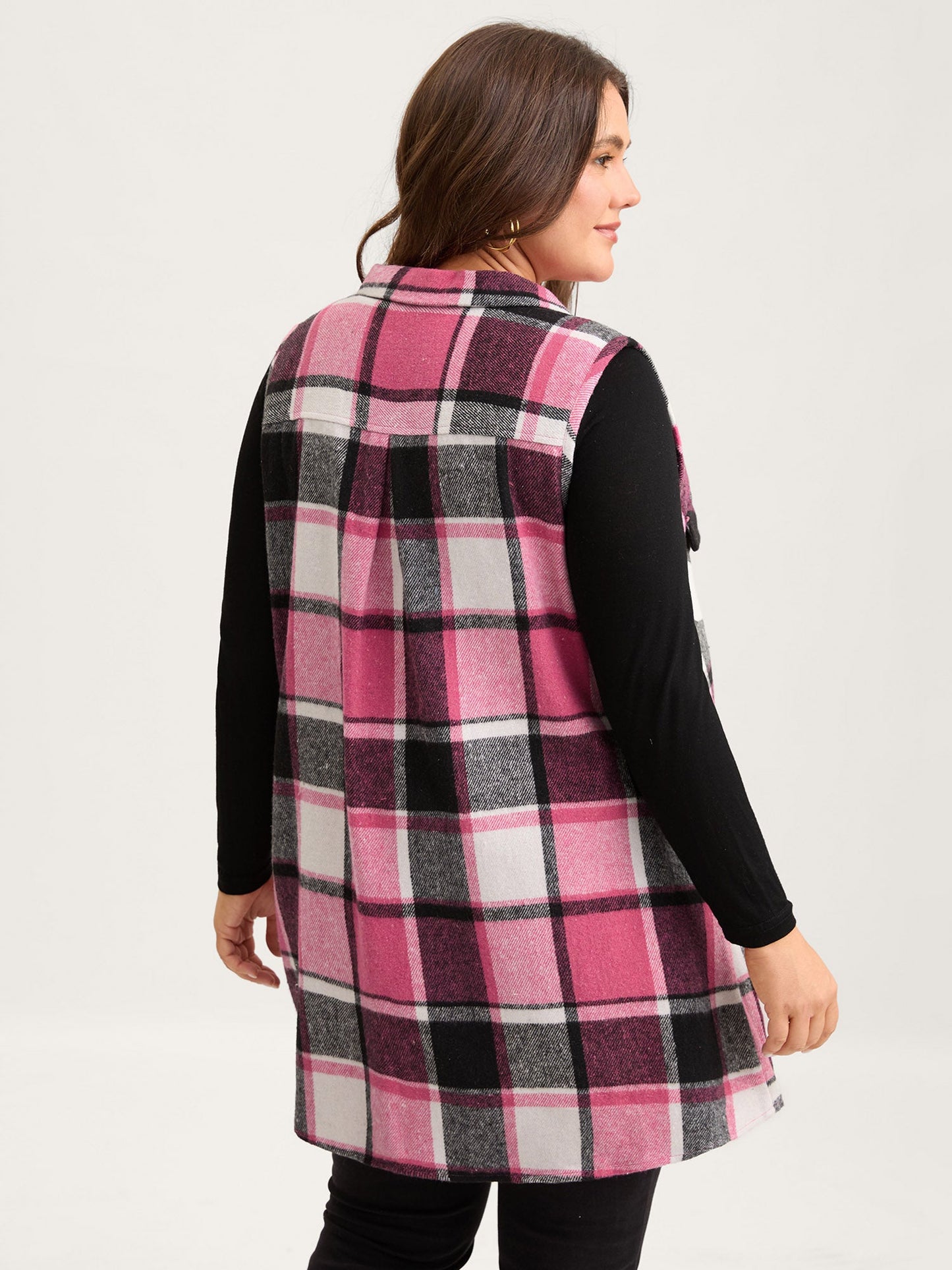 Plaid Flap Detail Sleeveless Jacket