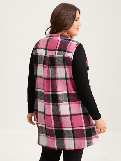 Plaid Flap Detail Sleeveless Jacket