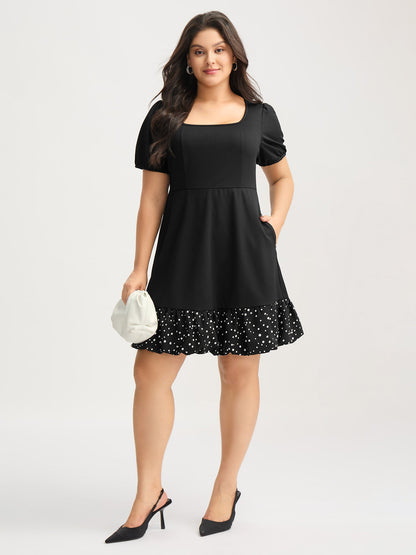 Stretchy Bubble Hem Polka Dots Midi Dress