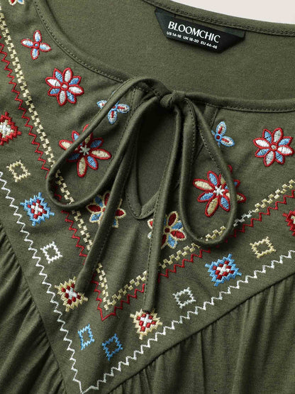 Geometric Embroidery Neck-Tie Top