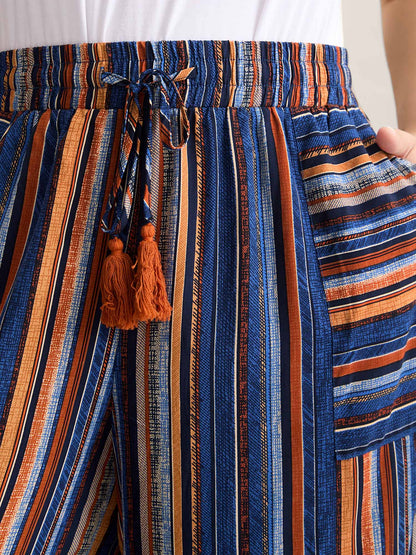 Boho Stripes Drawstring Wide-Leg Pants