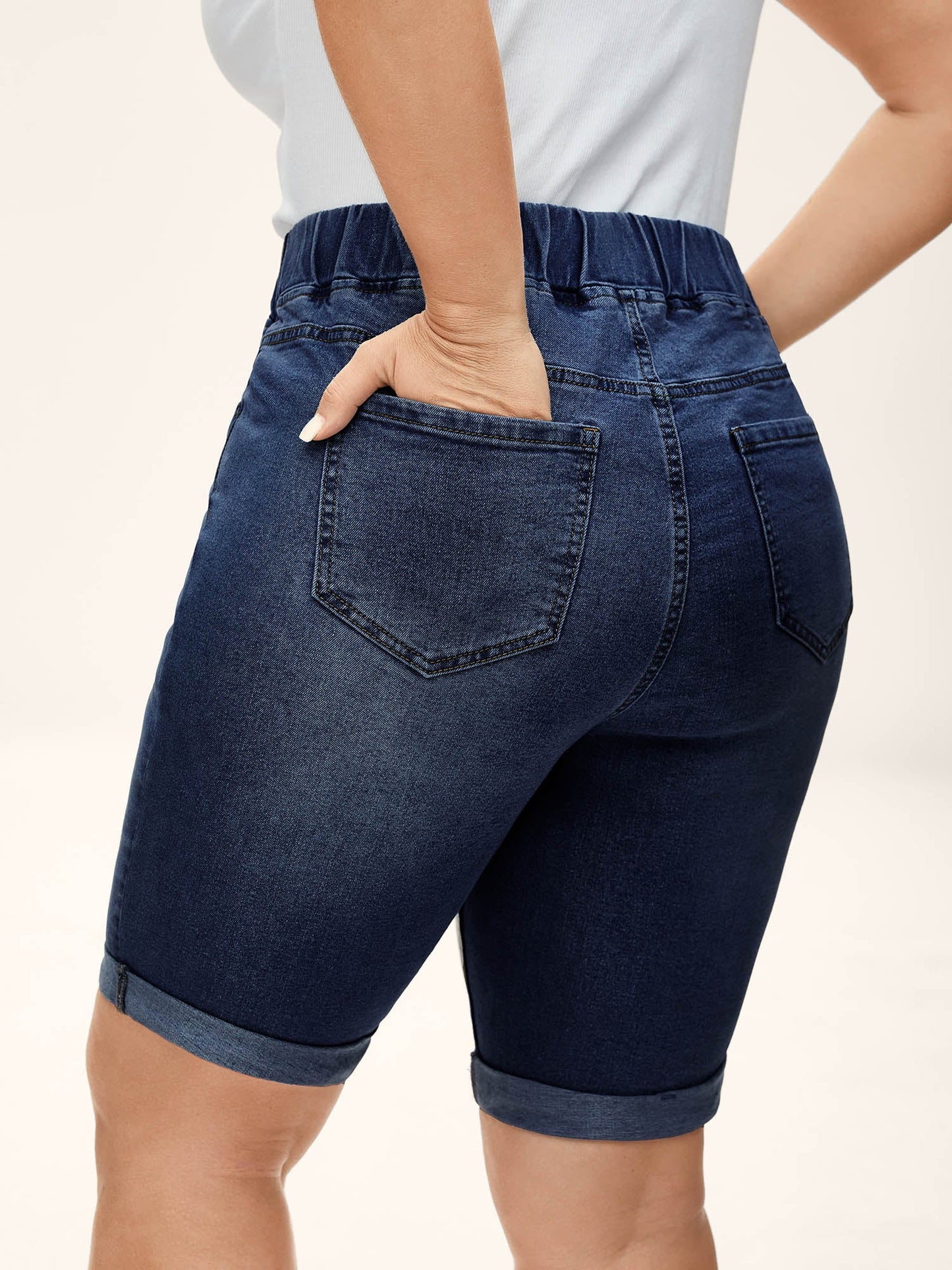 Pull-On Stretchy Waist Denim Shorts