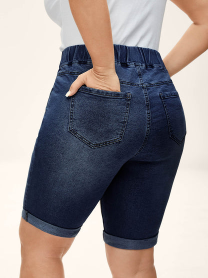 Pull-On Stretchy Waist Denim Shorts