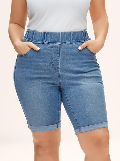 Pull-On Stretchy Waist Denim Shorts