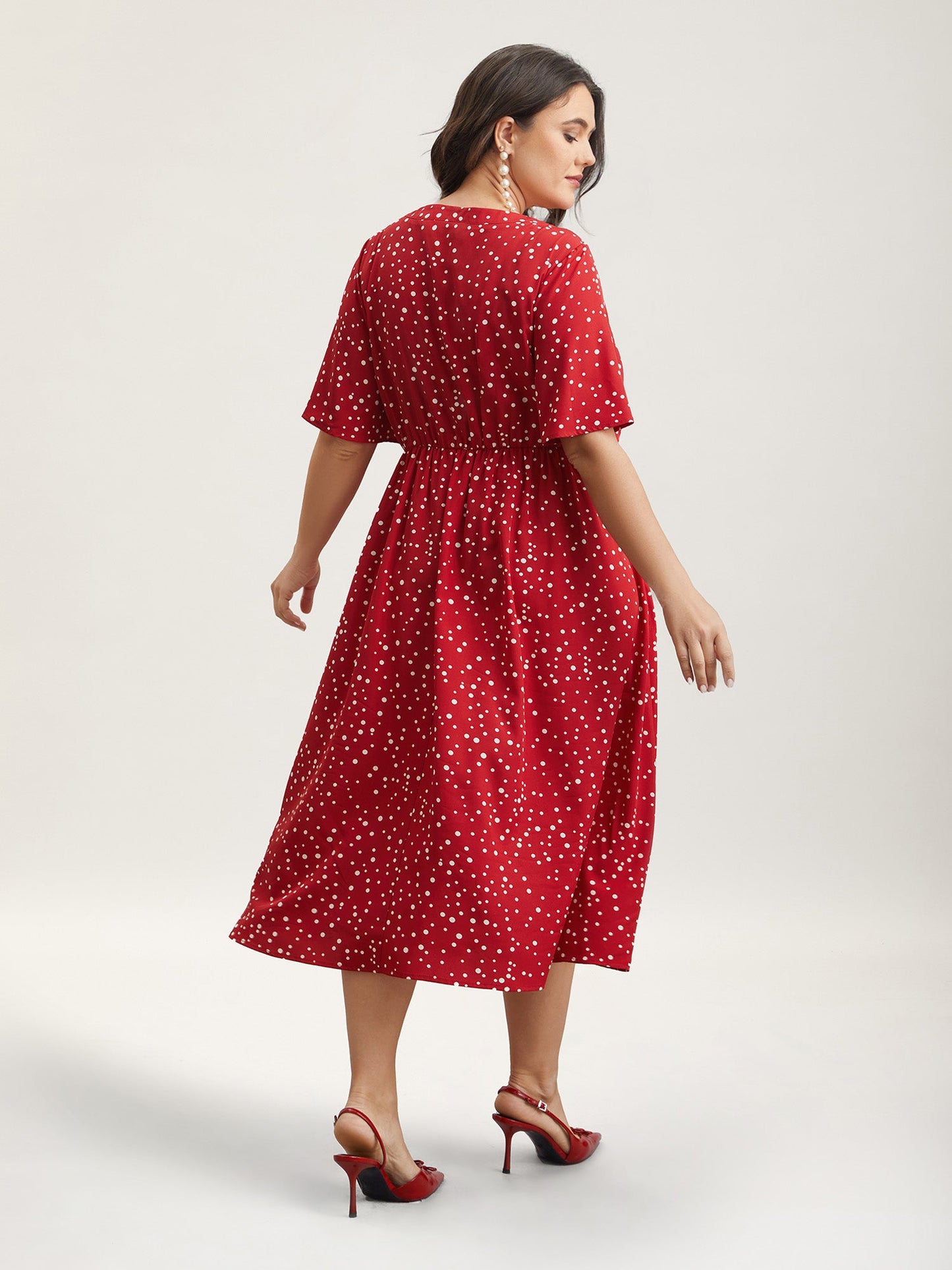Polka Dots Print Cut-Out Flutter Sleeve Midi Dress