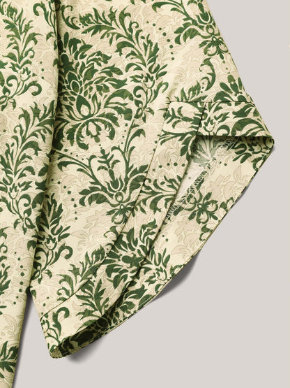 Damask Print Flared Sleeve V-Neck Shirt