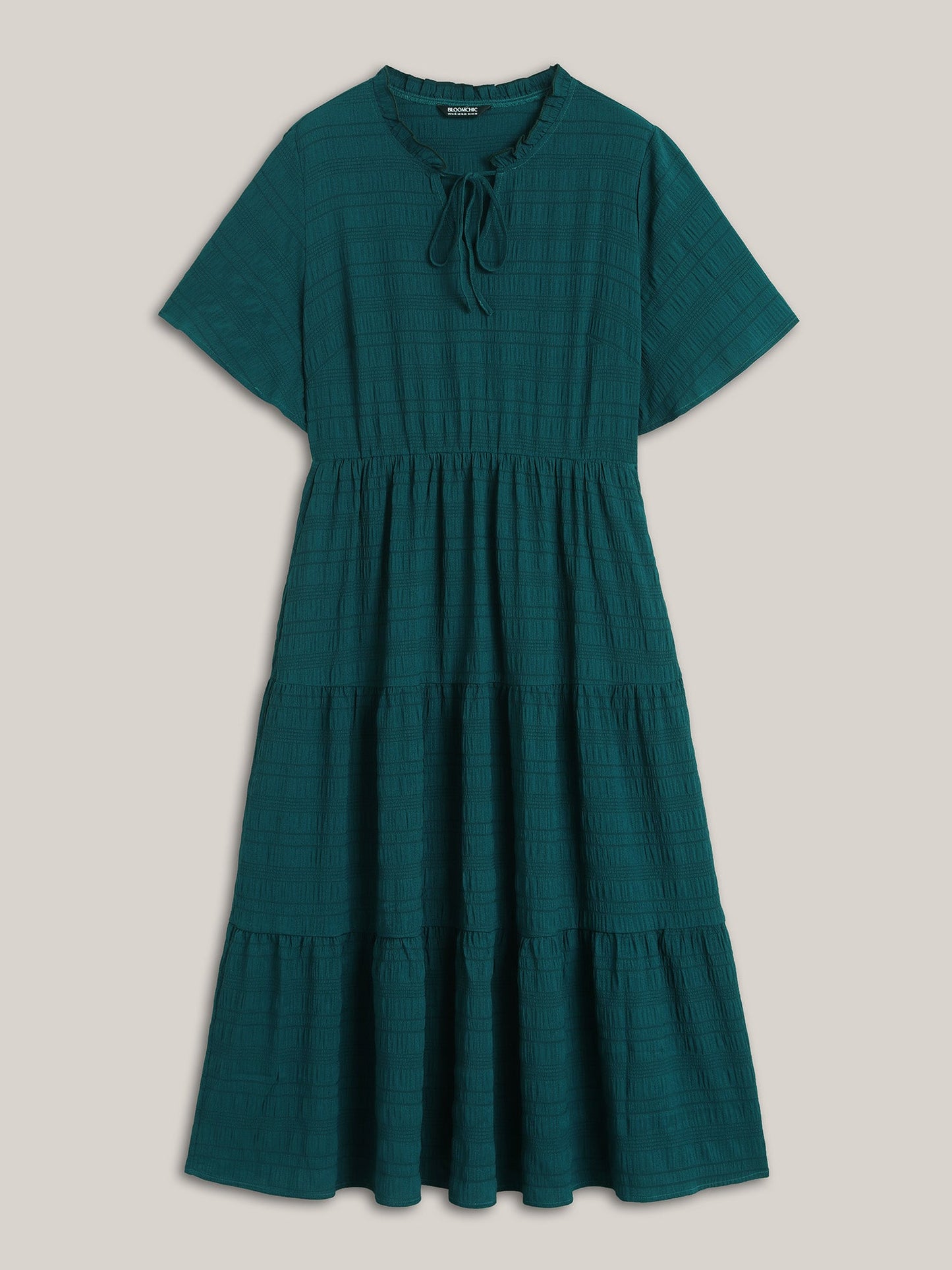 Stretchy Waist Frill Trim Pockets Midi Dress