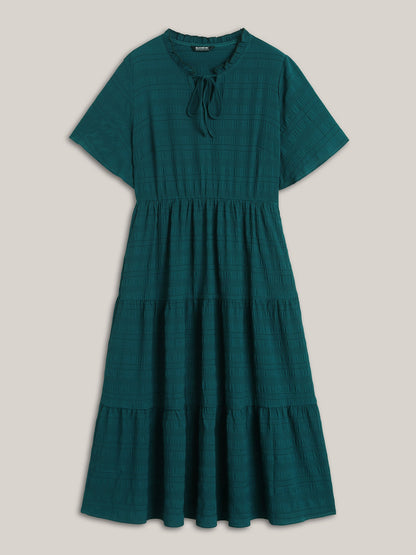 Stretchy Waist Frill Trim Pockets Midi Dress