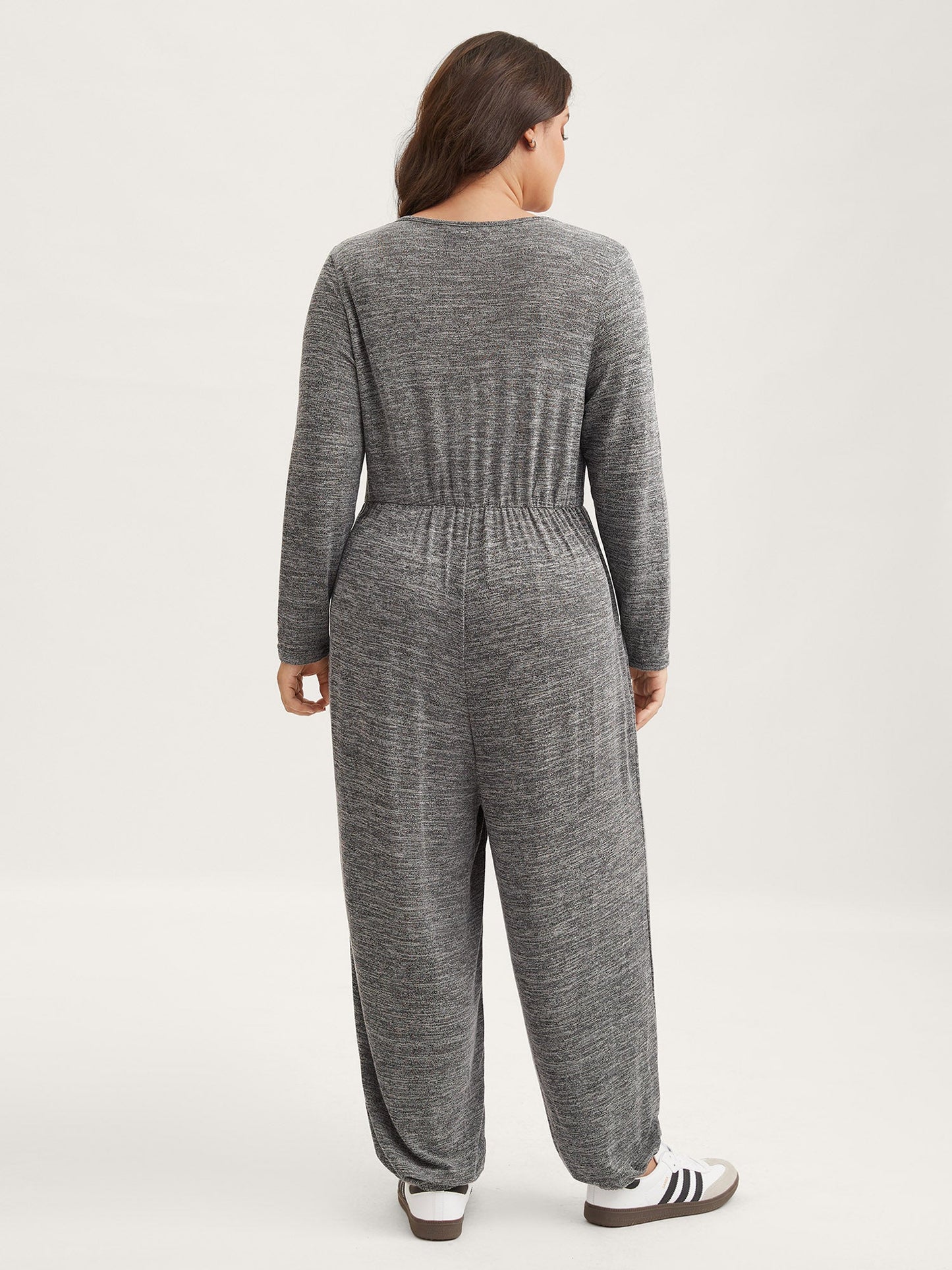 Elastic Waist Overlap Collar Lounge Jumpsuit