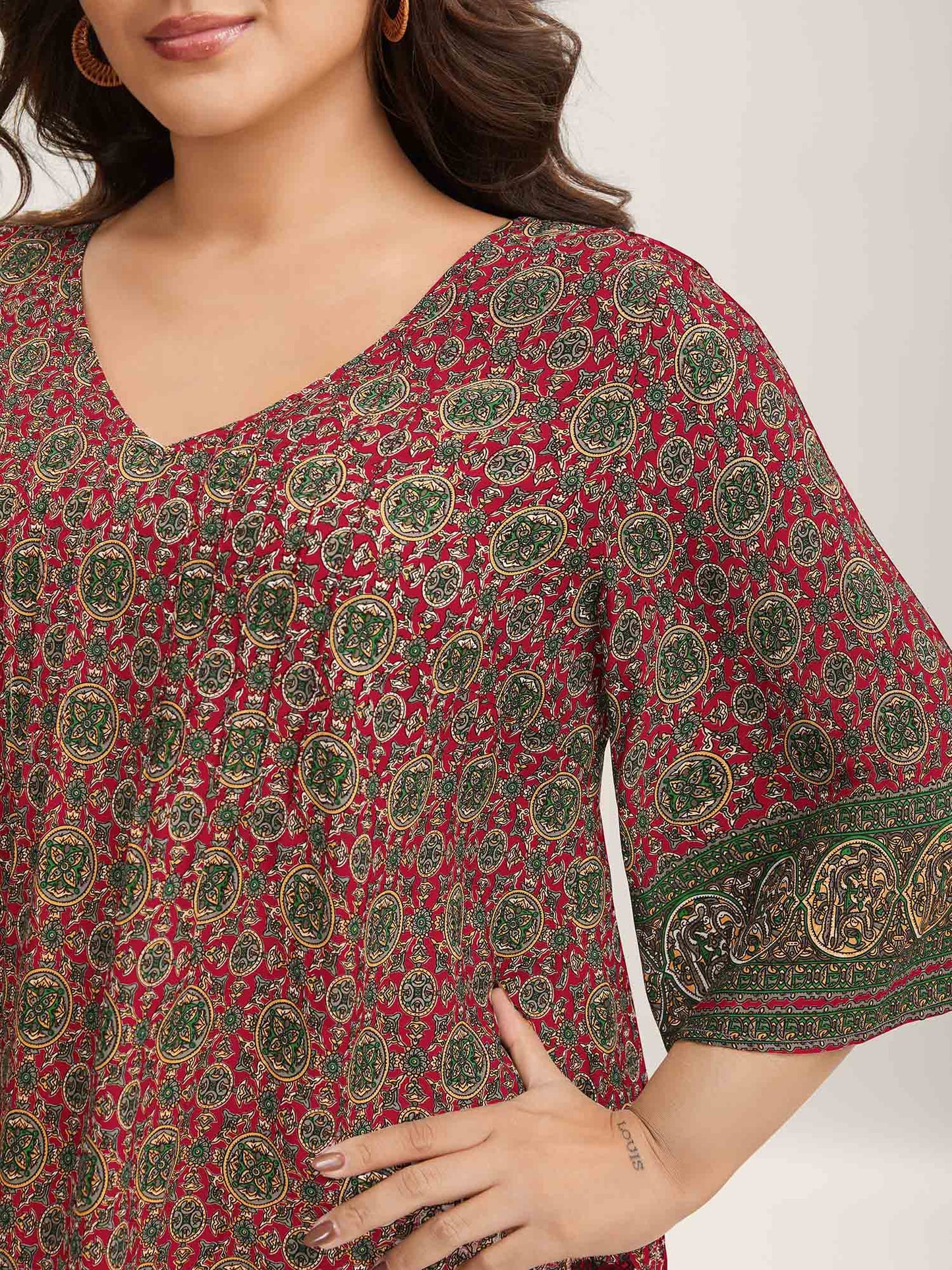 Pin-Tuck Pleat Ornate Print Relaxed Fit Shirt