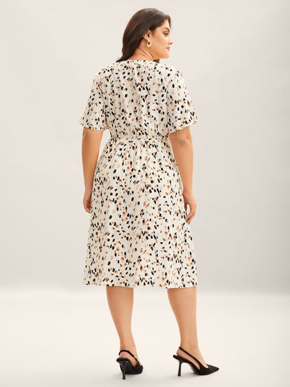 Rayon Toothpick Pleat Leopard Print Midi Dress