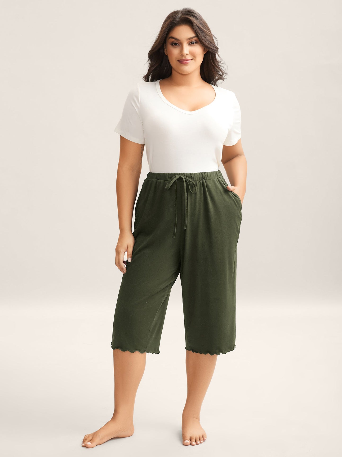 Supersoft Scalloped Hem Straight-Fit Lounge Bottoms