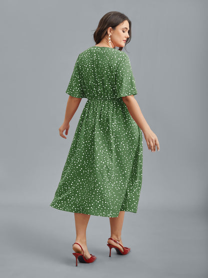 Polka Dots Print Cut-Out Flutter Sleeve Midi Dress