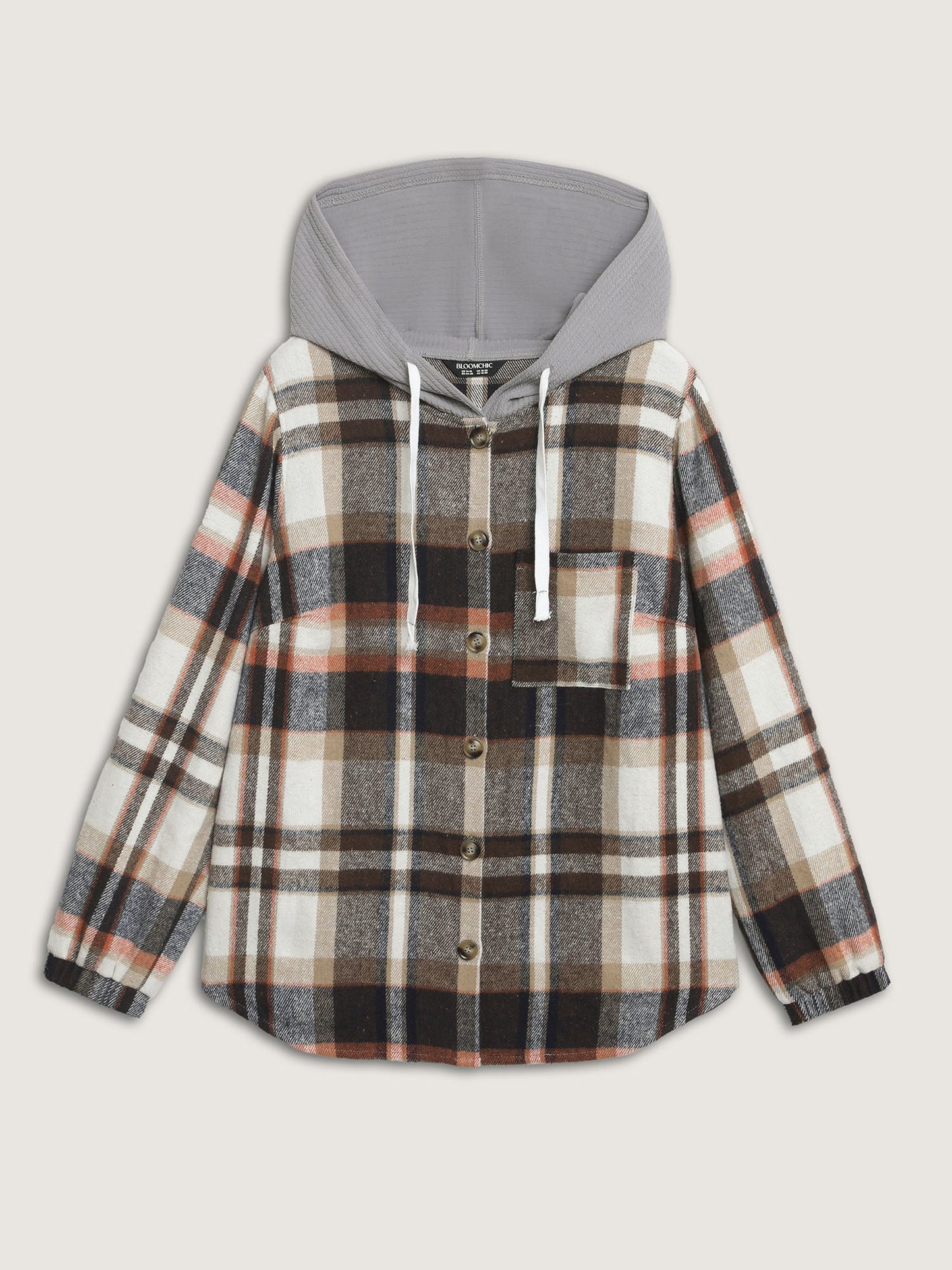 Plaid Print Textured Hooded Jacket
