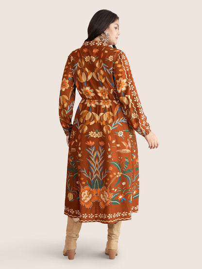 Bandana Print Pocket Lapel Collar Elastic Cuffs Dress