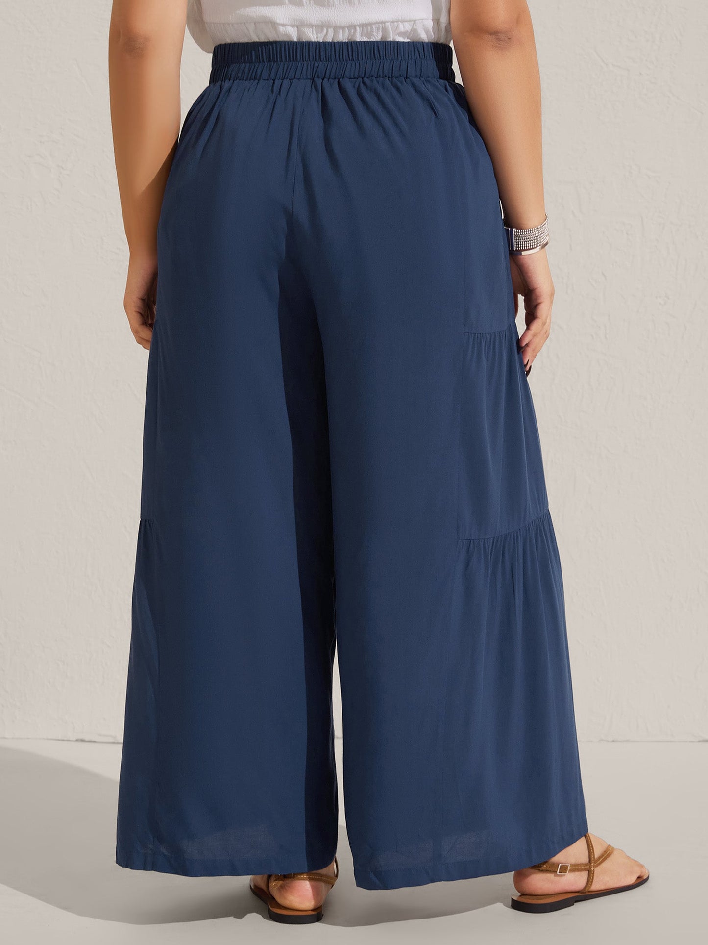 Rayon Belted Solid Wide-Leg Pants