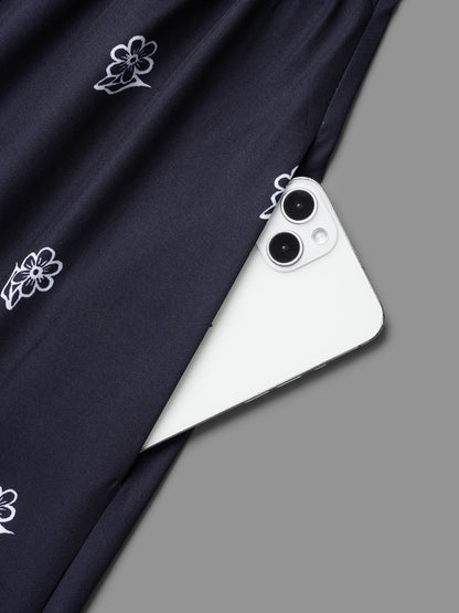 Floral Waist-Tie Notched Collar Midi Dress