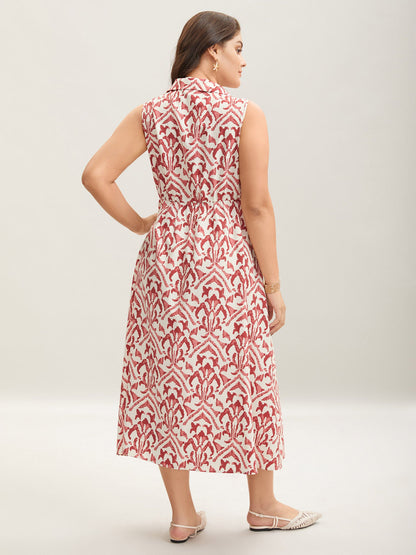 Spring Abstract Print Shirt Collar Midi Dress