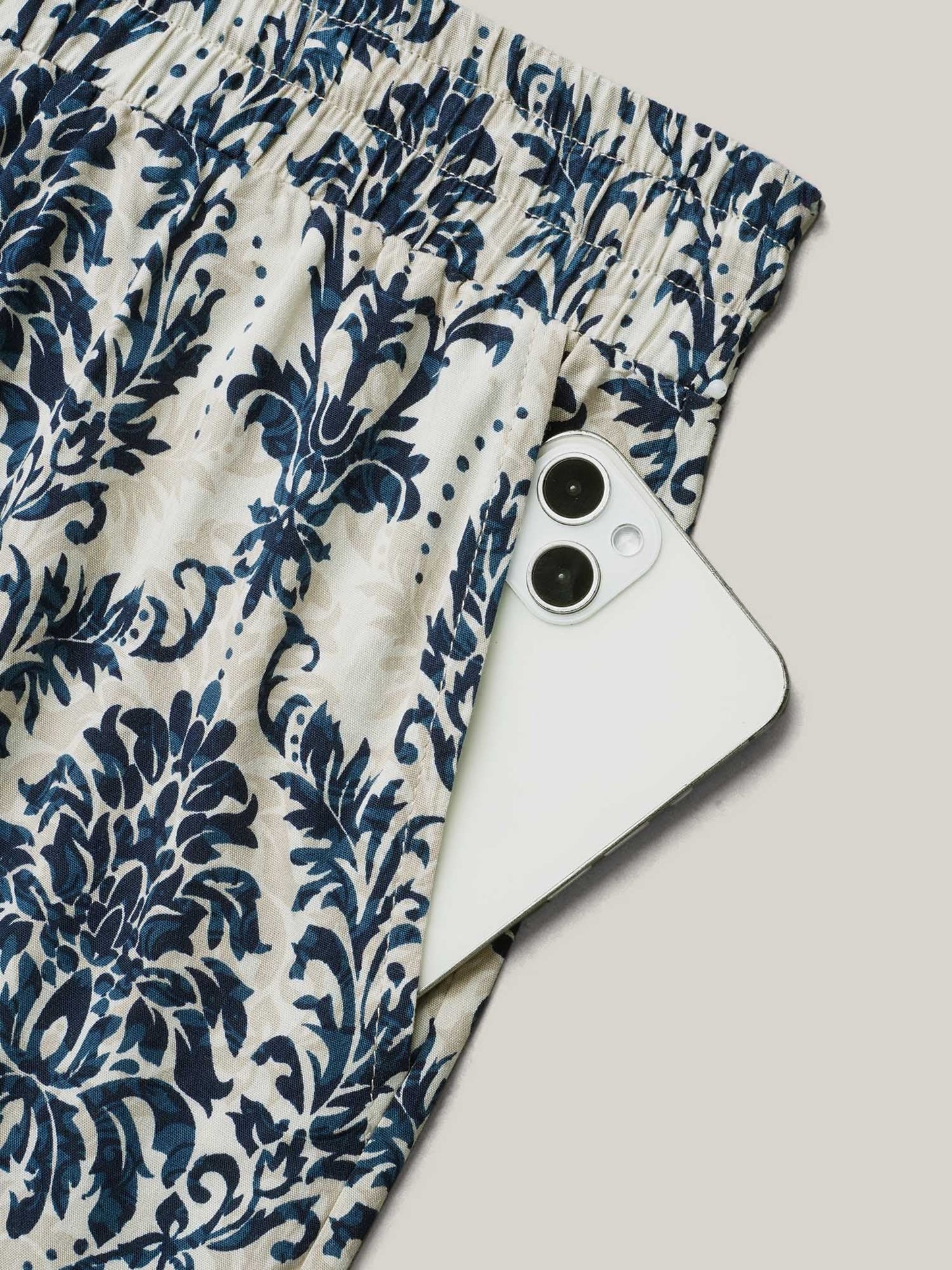 Damask Print Tassel Straight-Leg Pants